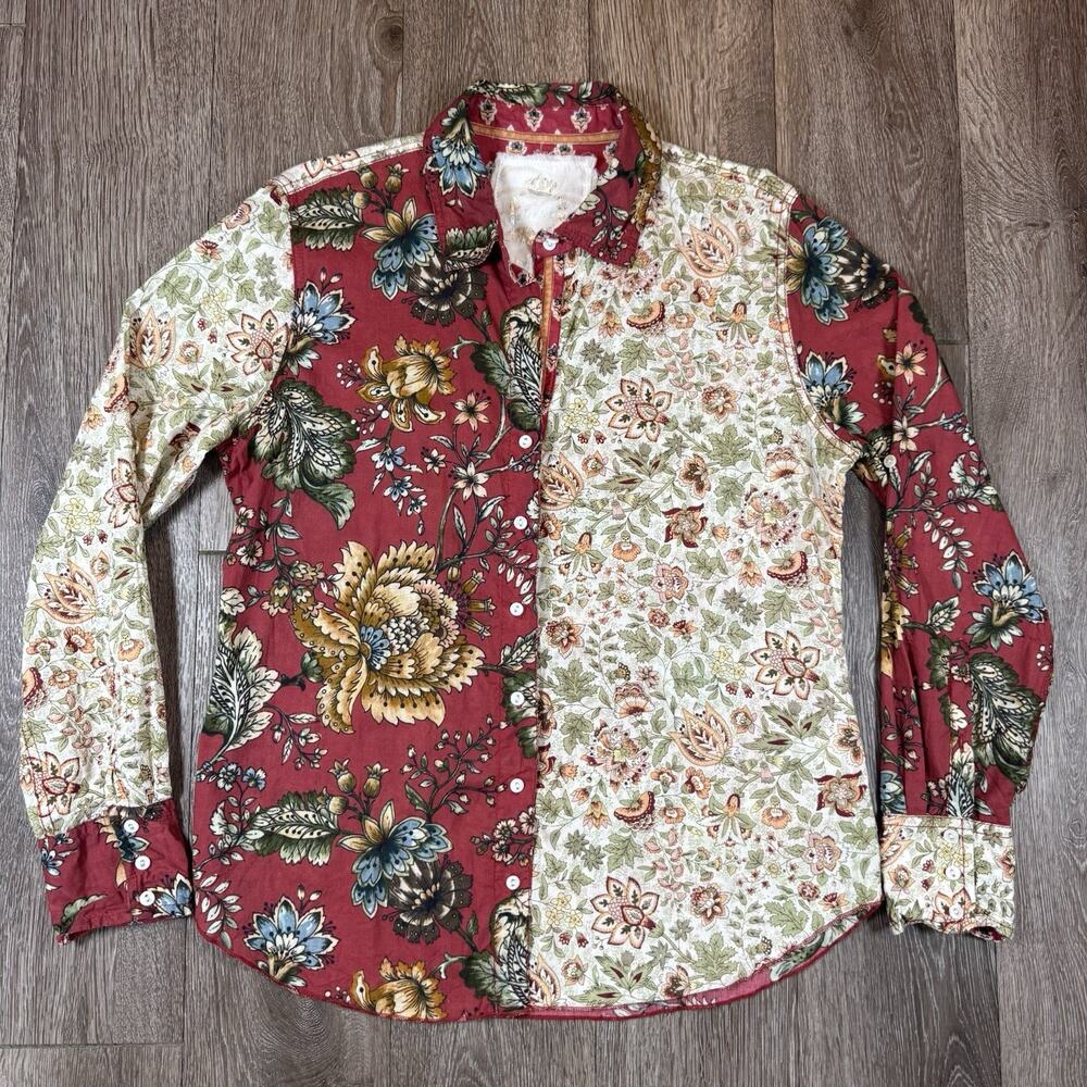 Cino Womens Small Button Up Patchwork Floral Shirt Long Sleeve Top Blouse